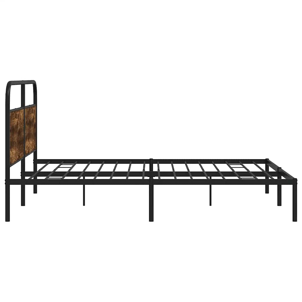 Metal Bed Frame Without Mattress Smoked Oak Finish 180 X 200 Cm
