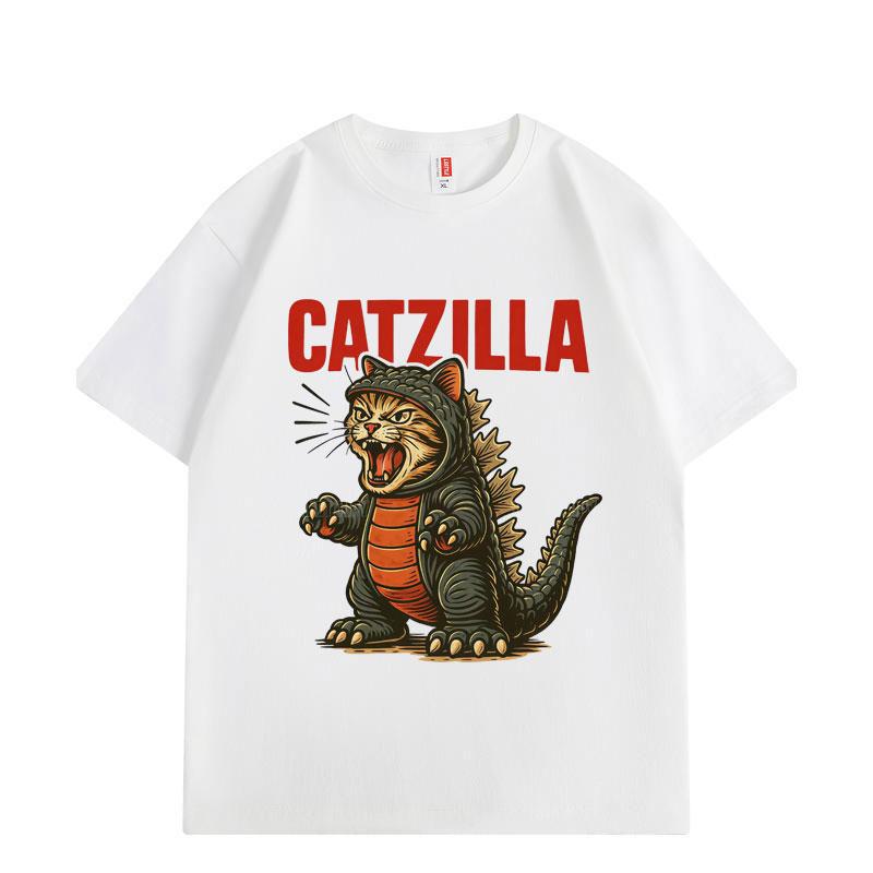 Catzilla Funny Cat Meme Graphic T Shirts Harajuku Japanese Style Short Sleeve T-shirts Fashion Cartoon Oversized T-shirt Unisex