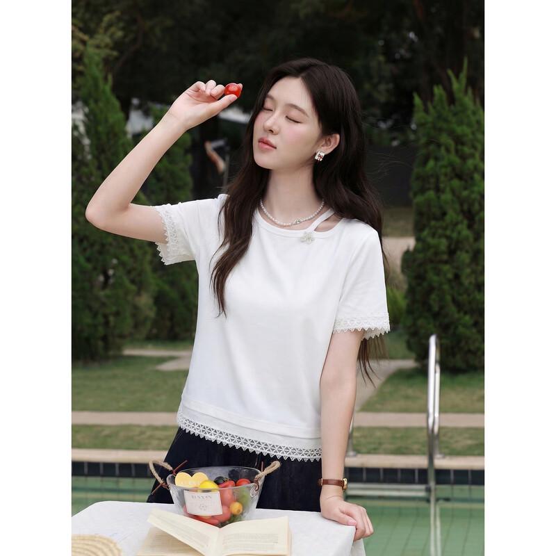 Women s Apricot Lace Hollow Out T-Shirt S