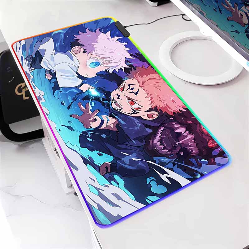 Anime Jujutsu Kaisen Large LED Mouse Mat Rubber Mousepad Gojo Satoru Yuji RGB Mouse Pad Gamer HD Print Table Mat Keyboard Pads
