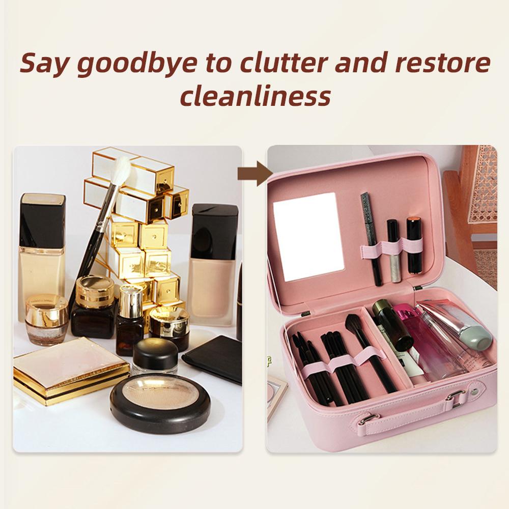 Reise-Make-up-Koffer mit Spiegel - Unterteilbarer Kosmetik-Make-up-Koffer für den Zug Wasserdichte PU-Schale