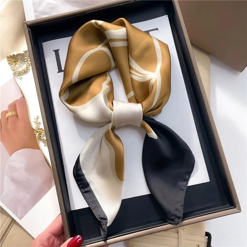 Luxury Brand  Square Scarf Women Cat Neck Hair Tie Band Beach Hijab Kerchief Head Headbands Bandana Female Foulard 70cm