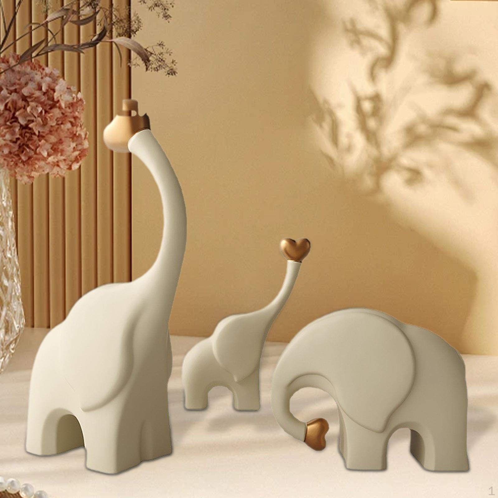 

3 Elephant Family Figurines for Decorative Purposes on Desk Beige