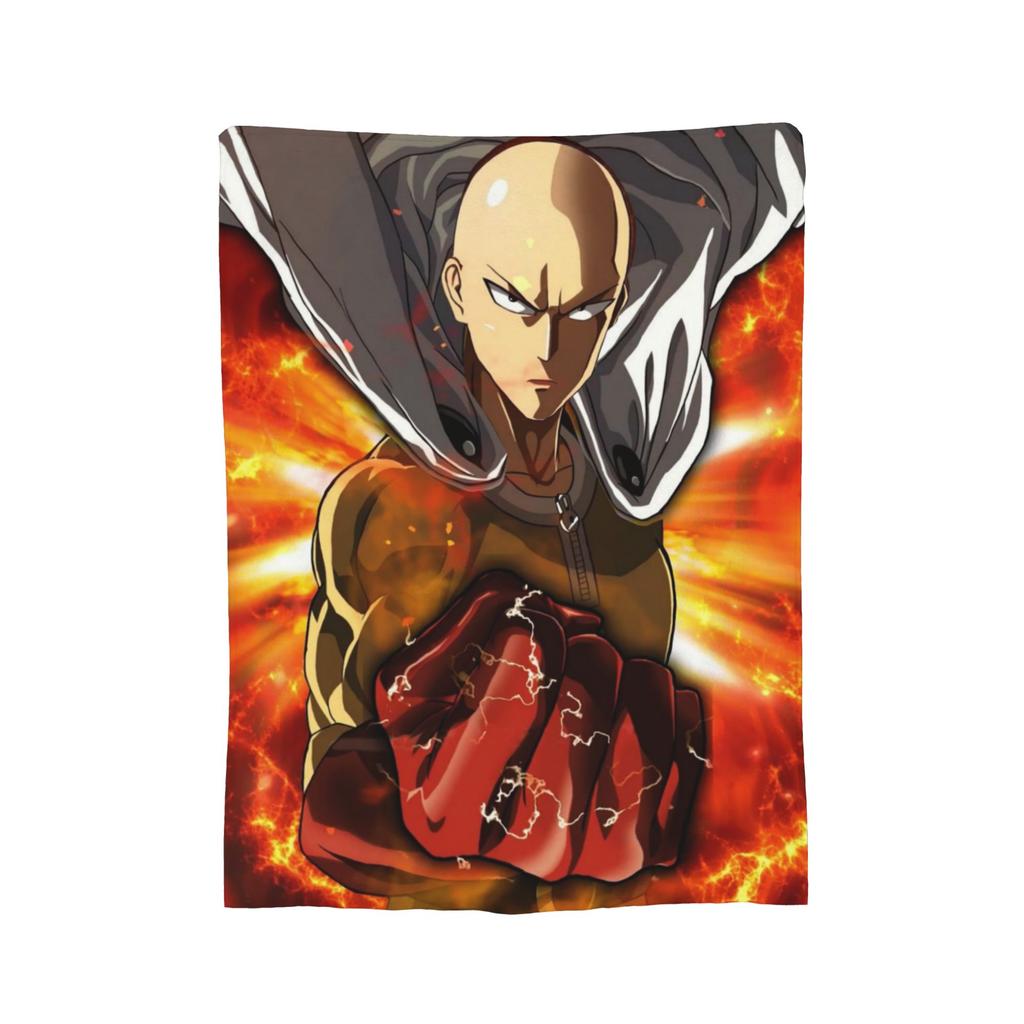 Anime One Punch Man Fleece Throw Blanket Saitama Cartoon Blankets for Home Office Lightweight Bedding Throws,