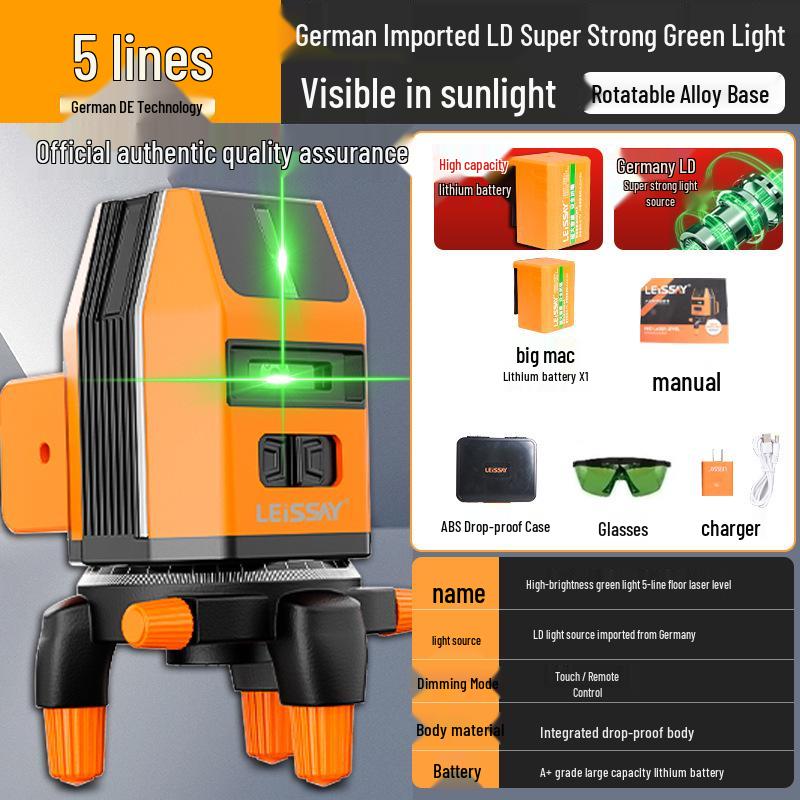 New German Precision Leise Spirit Level: Indoor/Outdoor Infrared, 2-5 Lines, Lightweight