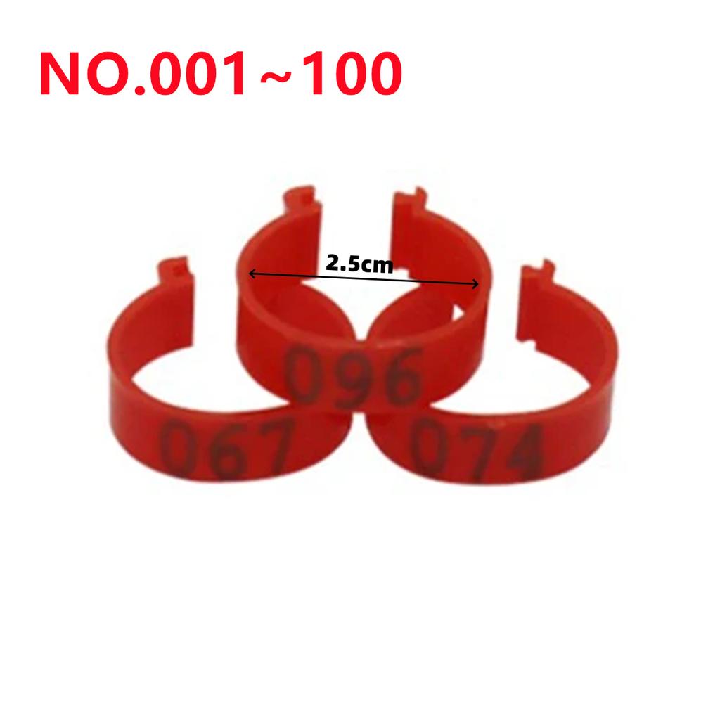1Pack/100Pcs Inner Diameter 2.5cm Poultry Clip-type Foot Ring NO.001-100 Chicken Duck Goose Pigeon Label Buckle Poultry Supplies