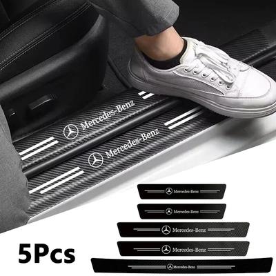 ODOQ6 1/4/5Pcs Carbon Fiber Car Door Sill Scuff Plate Decor Stickers For Mercedes Benz AMG Smart W205 C300 W203 W206 W108 W124 W126