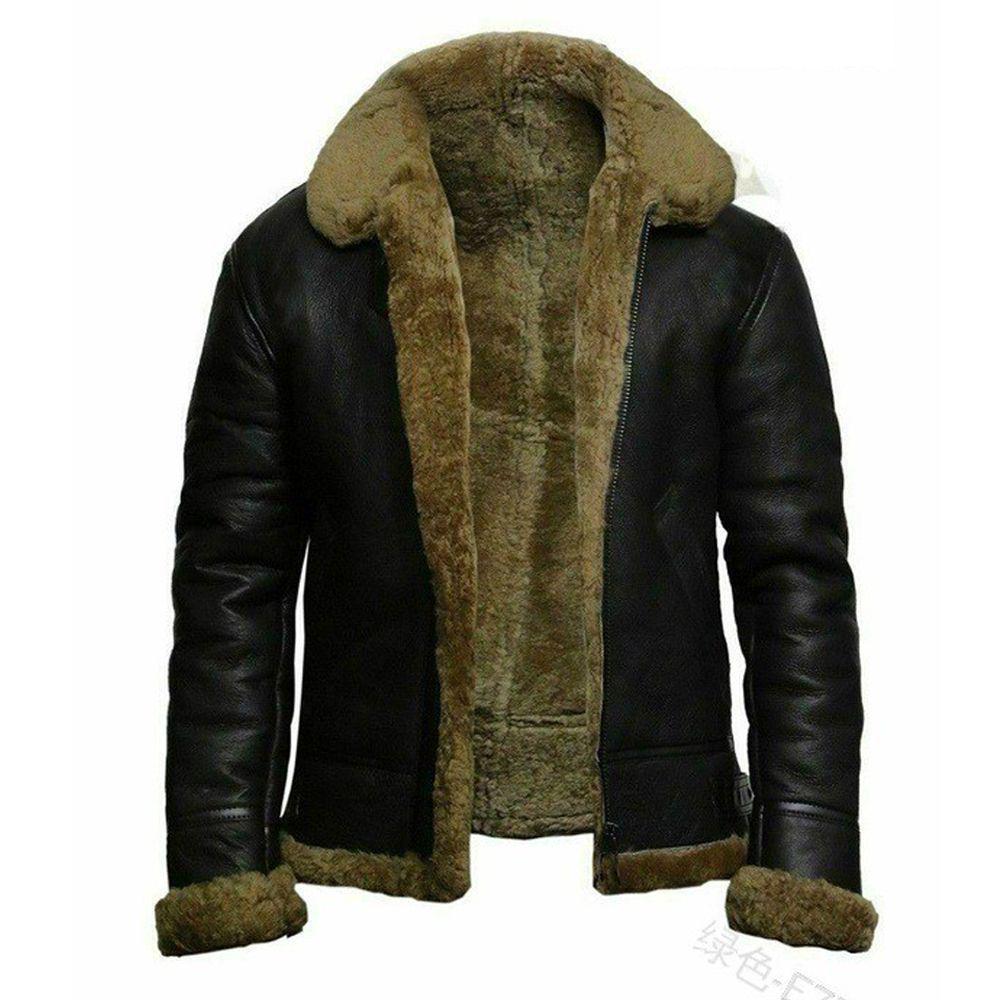 Men's Nordic Winter Faux Fur Coat with Zipper and PU Leather Collar.