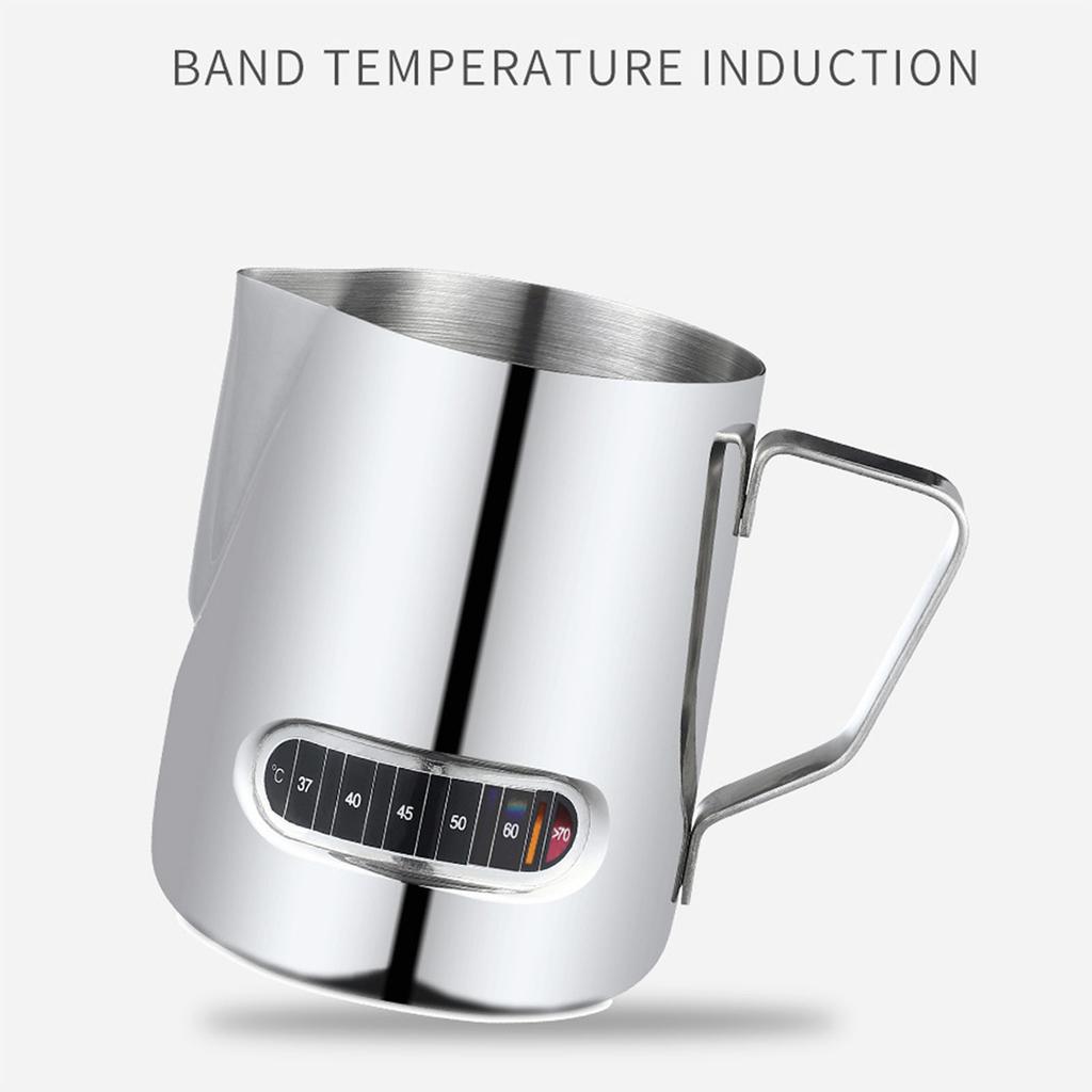 12 20oz Milk Frothing Pitcher with Temperature Display Stainless Steel Milk Frother Pitcher Jug Cup for Latte Art