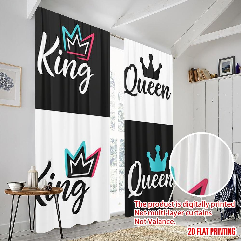 2pcs,2D Plane Printing Print Curtains Crown of King and Queen4 100% Polyester (without Rod) Festive Ldeal for Living Room and