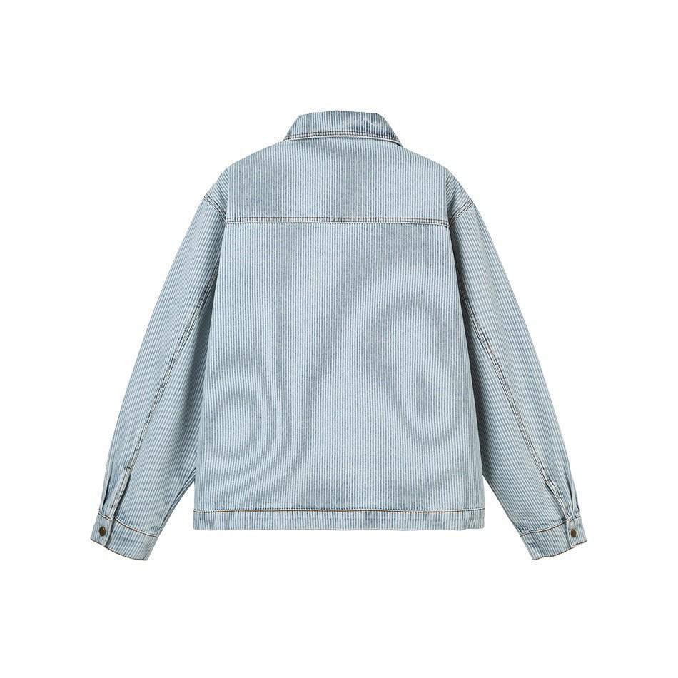 Spring Autumn Men's Classic Striped Retro Washed Ice Blue Denim Jacket W515