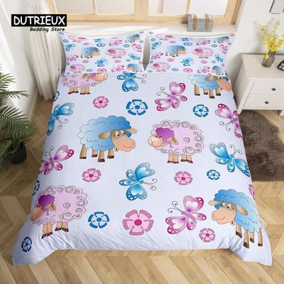 Set copripiumino con animali da fattoria e pecore dei cartoni animati, set di biancheria da letto con principessa a forma di farfalla, copripiumino morbido e confortevole, traspirante
