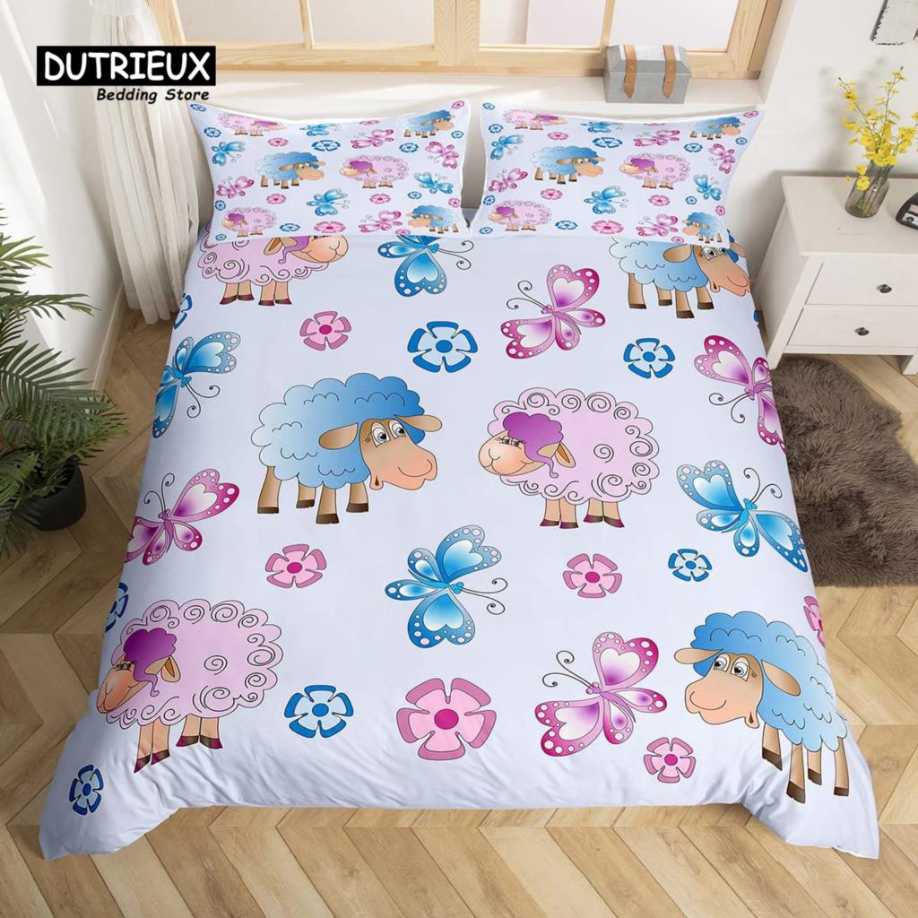 

Cartoon Sheep Farm Animals Duvet Cover Set, Butterfly Princess Bedding Set, Soft Comfortable Breathable Duvet Cover EU single(135x200cm)