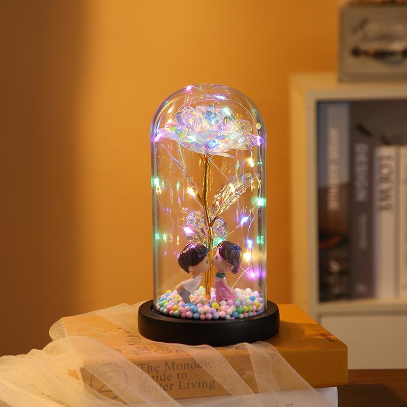 Creative and romantic Qixi Festival gifts, eternal flower luminous ornament lighting, student desktop led light ornament