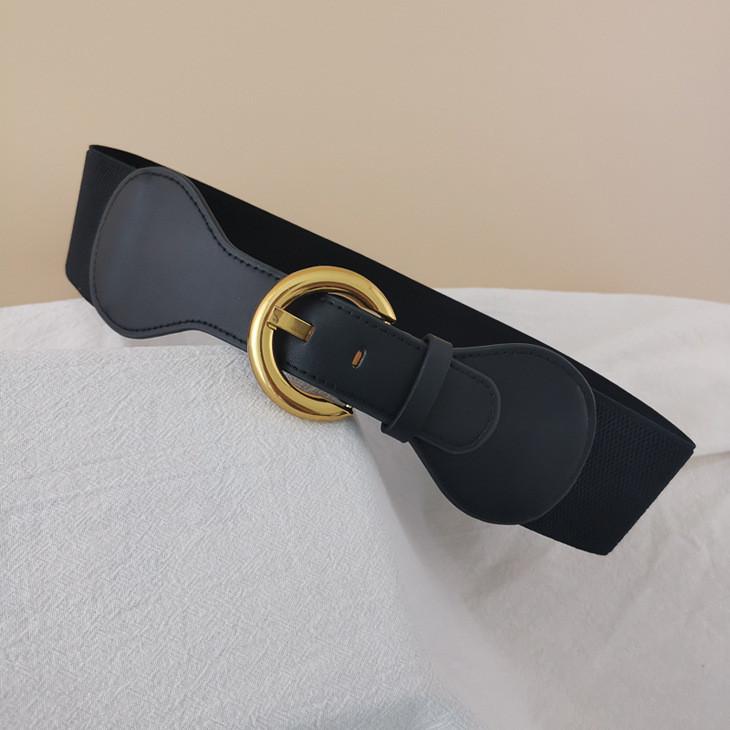 Minimalist Black Leather Look Waist Belt For Casual Dresses With Metal Closure