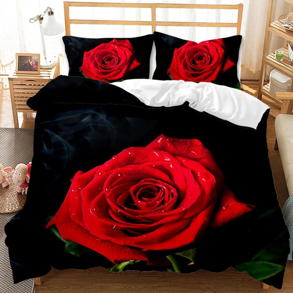 Rose Duvet Cover Red Rose Floral Wedding Twin Bedding Set Valentine's Day Gift For Lover Double Queen King Polyester Qulit Cover