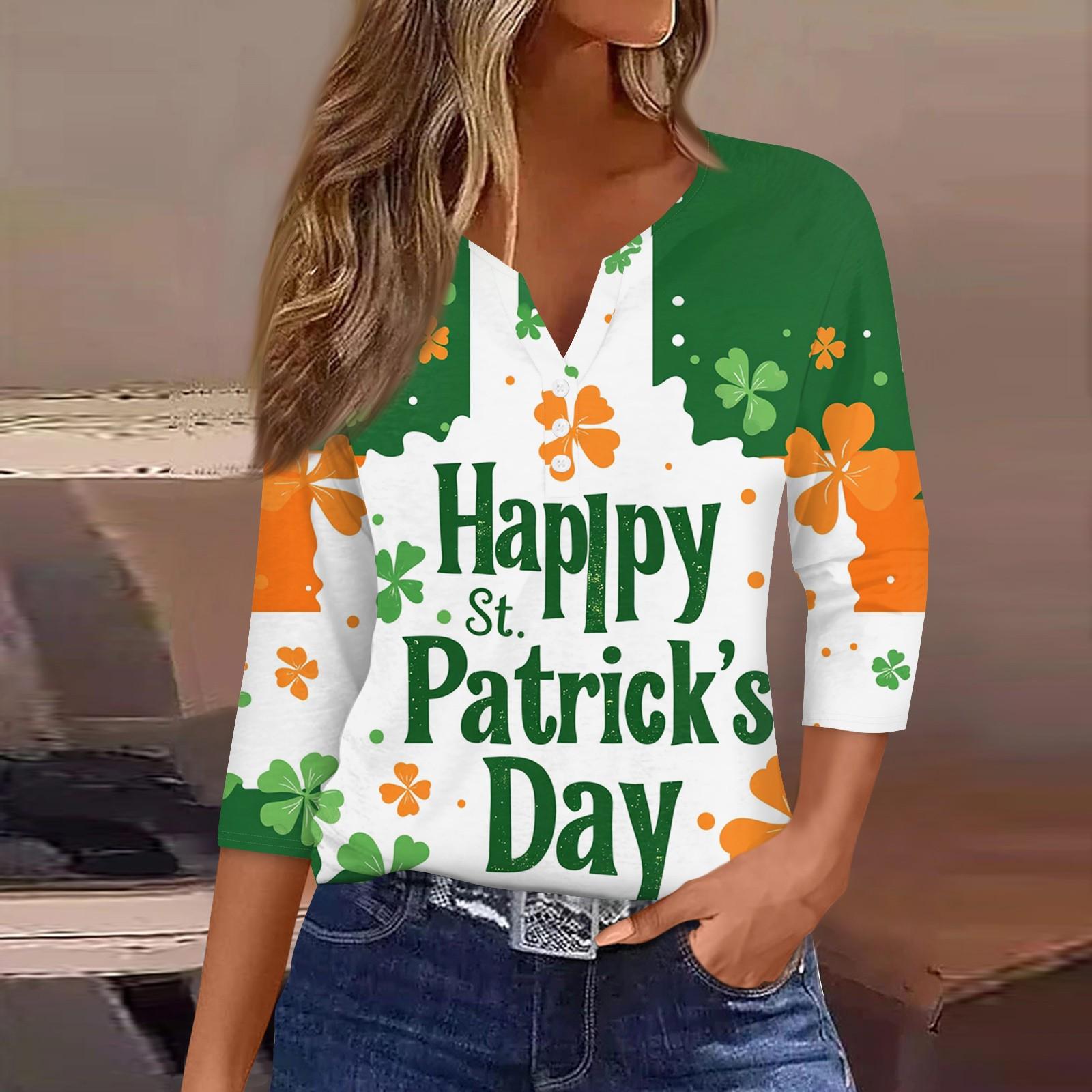 

Жен. Футболка Футболка С принтом Пуговицы Рукав 3/4 Повседневные Выходные Мода Классический V-образный вырез Обычный Топ M шафрановый