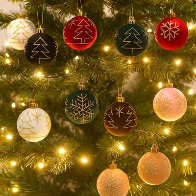 6CM Christmas Ball Ornaments Luxury Velvet Flocking Painted Balls Shatterproof Glitter Christmas Spheres Christmas Tree