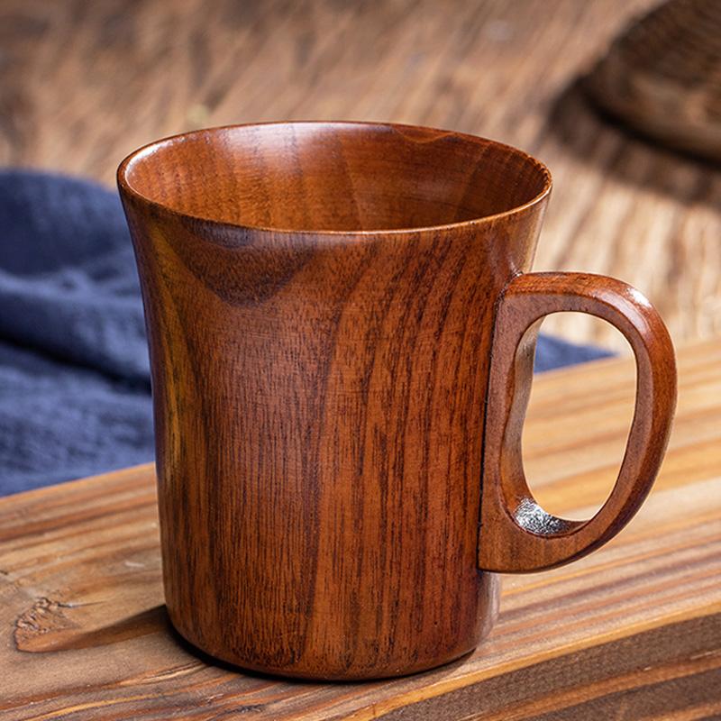 280ml Holz Kaffeetasse Retro Handgefertigter Holz Bierkrug Kaffee Teetasse mit Henkel Massivholz Tassen und Becher Heim Büro Trinkgeschirr