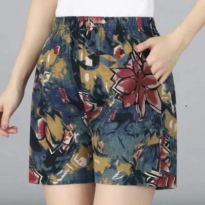 Pantalon de Plage Taille Haute pour Femme Nouveau Style de Short Cinq Points pour Femme Pantalon Droit Lâche Imprimé