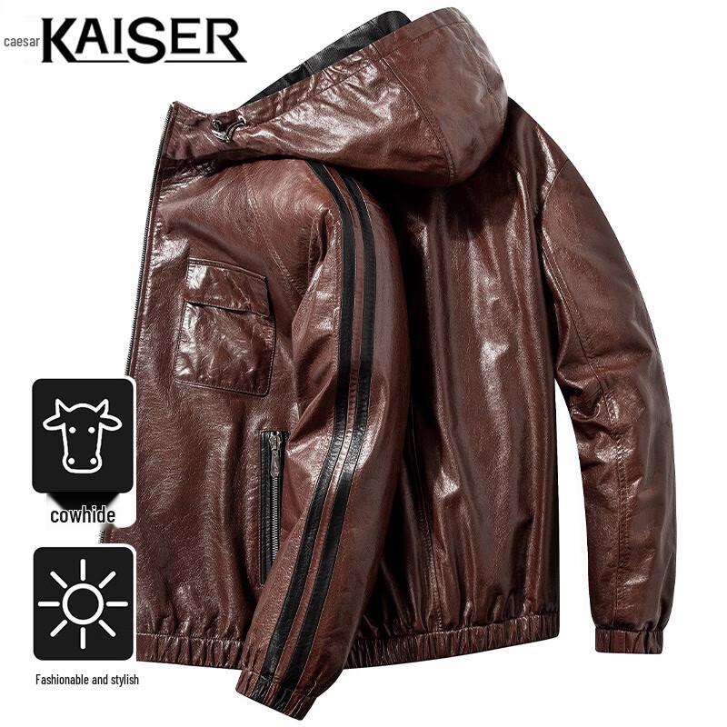 

KAISER Мужская байкерская куртка с капюшоном из натуральной кожи 4XL