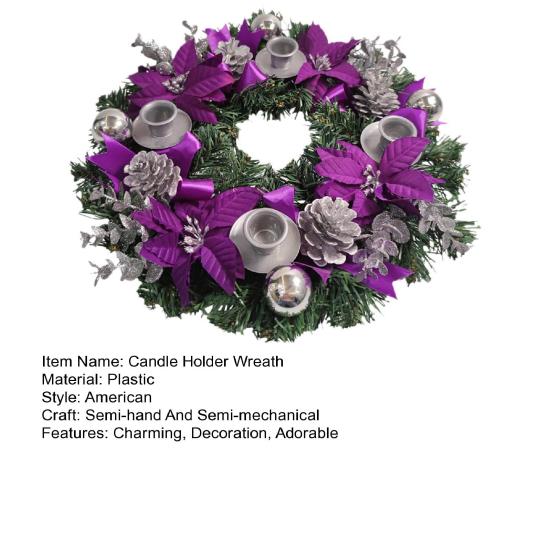 13" Purple Ribbon Christmas Advent Wreath 4 Advent Candles Holder Christmas Centerpiece with Bow Artificial Pine Cones for Winter Holiday Church Decor