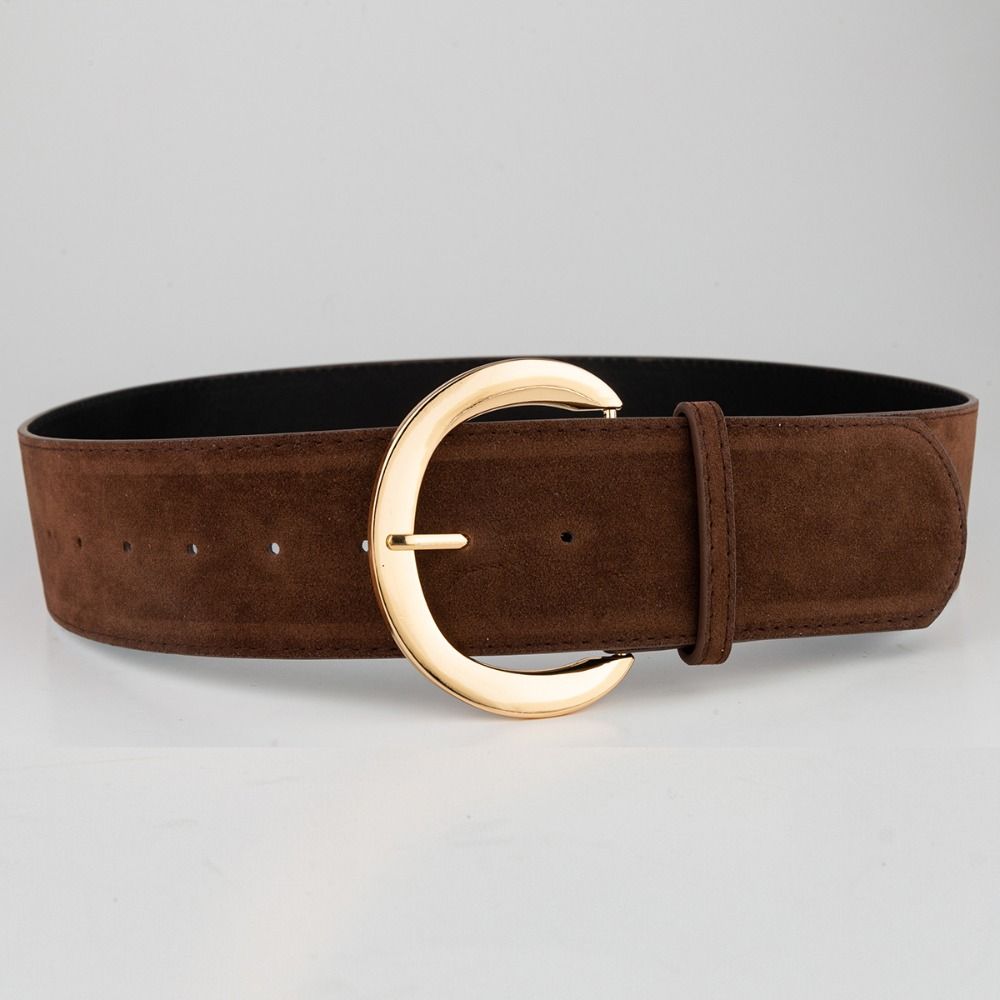 Retro Luxury Design Suede Leather Wide Belt Trendy Casual Pin Buckle Waistband Versatile Trouser Dress Belts For Women