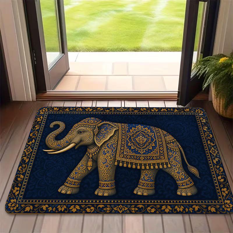 Barbershop Rectangle Door Mat Vintage Hair Salon Non-Slip Welcome Rug Luxury Gold Black Carpet for Indoor Entrance Decor