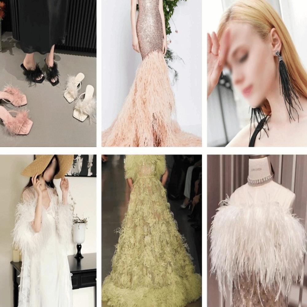 1 Meter Ribbon Tassel Natural Ostrich Feathers Sewing Decoration 8-10cm Wide Ostrich Feathers Trim Fluffy Texture Apparel Fabric