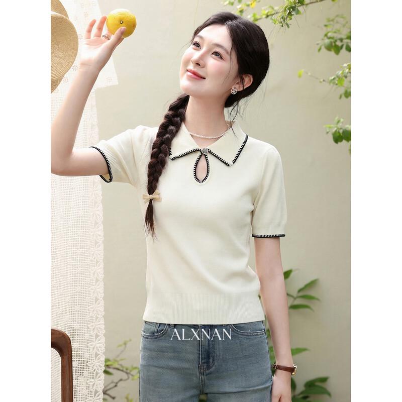 Women s Slim Fit Polo Knit Short Sleeve Top L