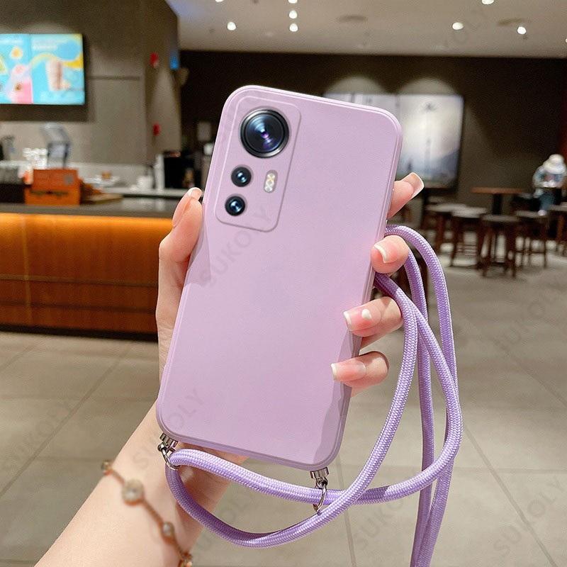 Neck Strap Liquid Silicone Case For Xiaomi 11T 13T Poco X6 Pro Funda Redmi Note 11 12 13 Pro G 11s Lanyard Cover Coque