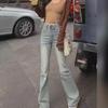 Women's High-Waist Elastic Slim Fit Washed Blue Flared Jeans - Autumn 2024 Collection