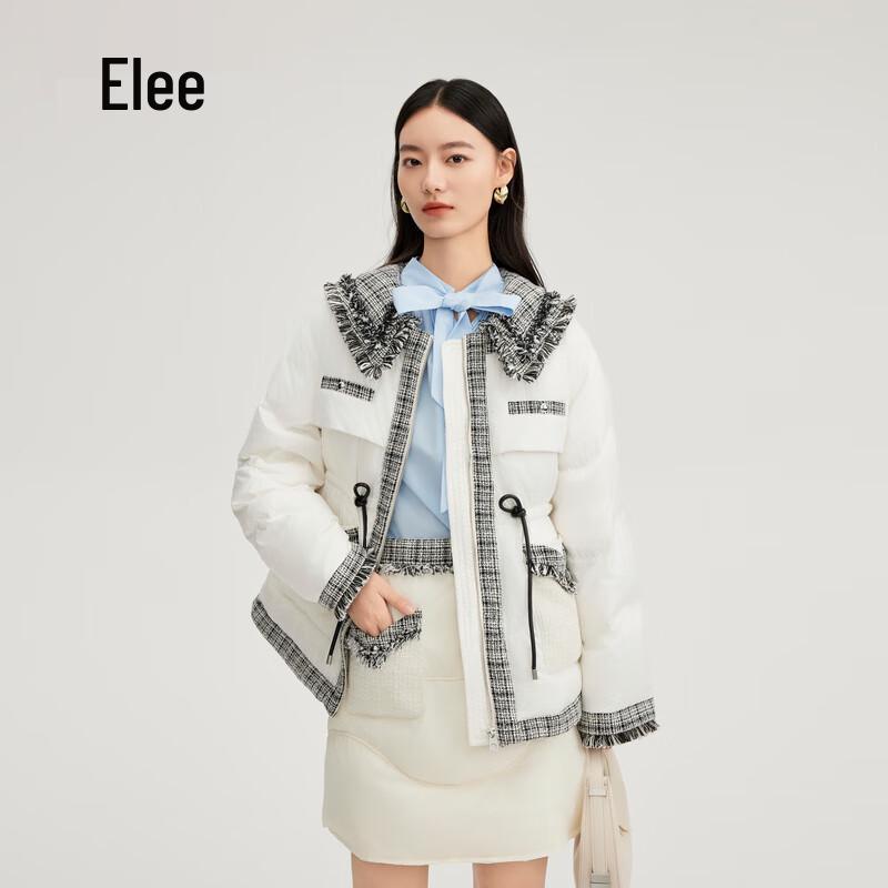 Aolaiyi Damen Kurze Color-Block Tweed Daunenjacke