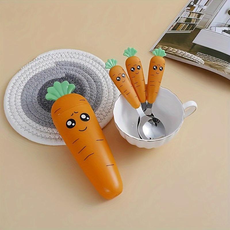 1 set of creative cartoon carrot tableware, children's fork and spoon with handle, portable children's tableware