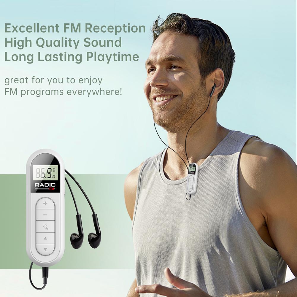 Mini Pocket FM Radio 76-108MHZ Clip Small Radio Rechargeable Walkman Radio 3.5mm Headphone Jack Type-c Charging Backlight Radio