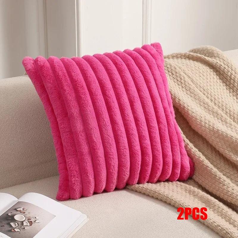 2Pcs Faux Rabbit Fur Cushion Cover Plush Pillow Cover Soft Fluffy Striped Cushion Cover  Luxury Home Decor for Sofa
