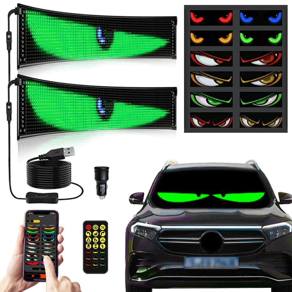 2Pcs Devil Eyes Light Bluetooth APP Control with Car Charger DIY Programmable Flexible LED Display Scrolling Sign Light Truck