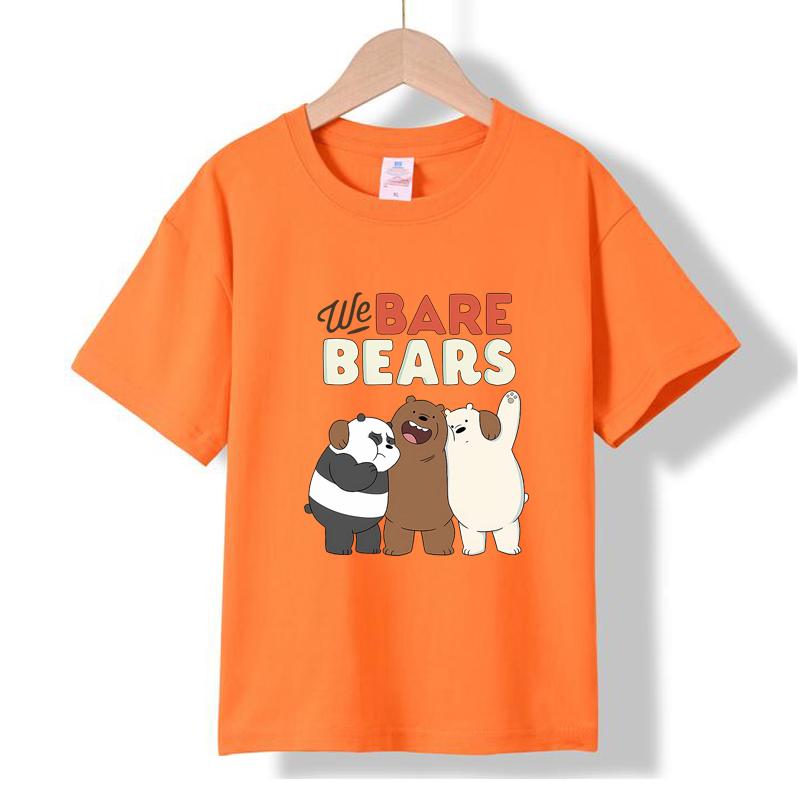 XH71 MINISO 2026 Summer New We Bare Bears Printed Cotton Round Neck T-shirt for Children Aged 1-16, Boys and Girls