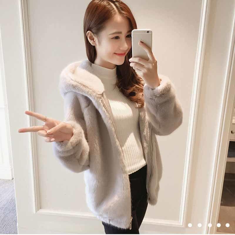 

Куртка с длинными рукавами и капюшоном из искусственного меха женская короткая из искусственной норки термопальто из искусственной норки осенне-серый цвет S code