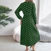 Spring Summer Women Long Sleeve Dot Pleated High Waist A Line Long Dress