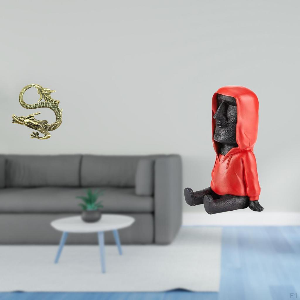 Brass Tea Pet Figurine for Bedroom Home Office Decor with Antique Moai Head Statue Sculpture Resin