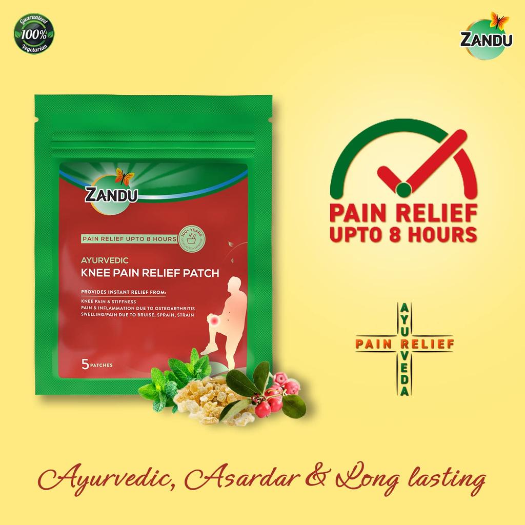 Zandu Ayurvedic Knee Pain Relief Patch Pack of 1X 5 Patches for Joint and Muscle Comfort 8 Hours Relief
