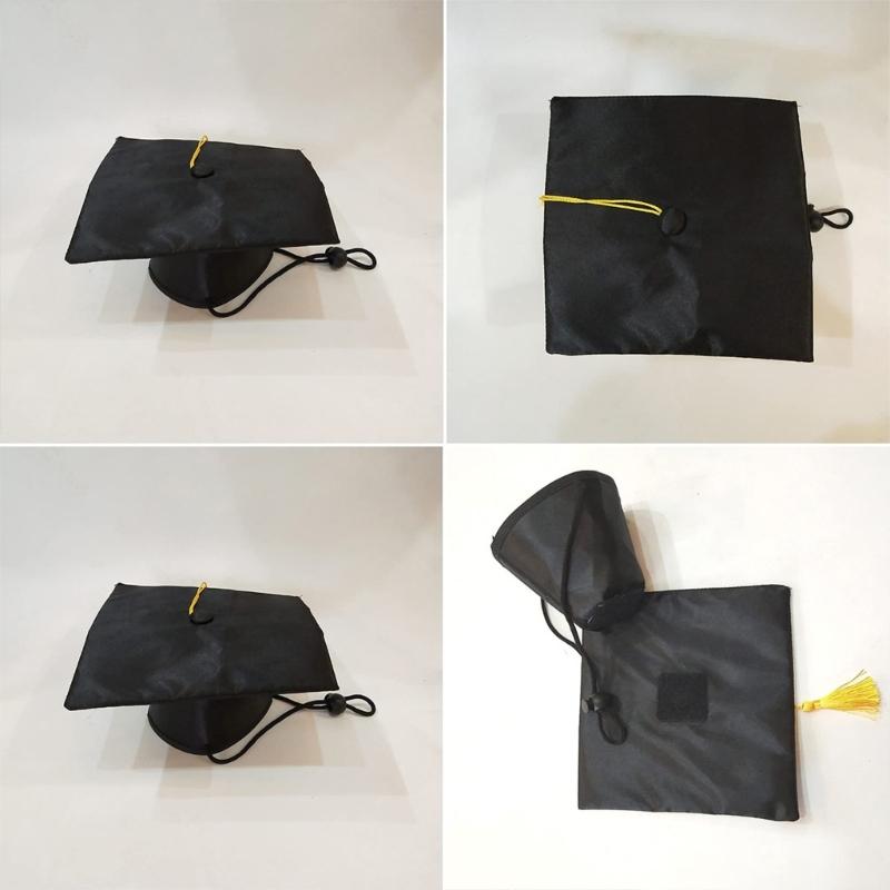 Yellow Tassels Dog Graduation Cap and BowTie Set for Pet Ceremonies Comfortable Polyester Party Accessory