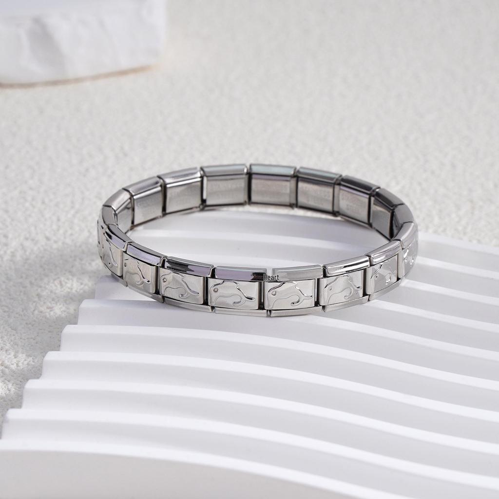 Italian Stainless Steel Love Heart & Star Modular Bracelet - Detachable Elastic Watch Band, European & American Fashion.