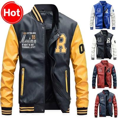 Jacket Men Embroidery Baseball Jackets Pu Leather Coats Slim Fit College Pilot Casaco Masculino
