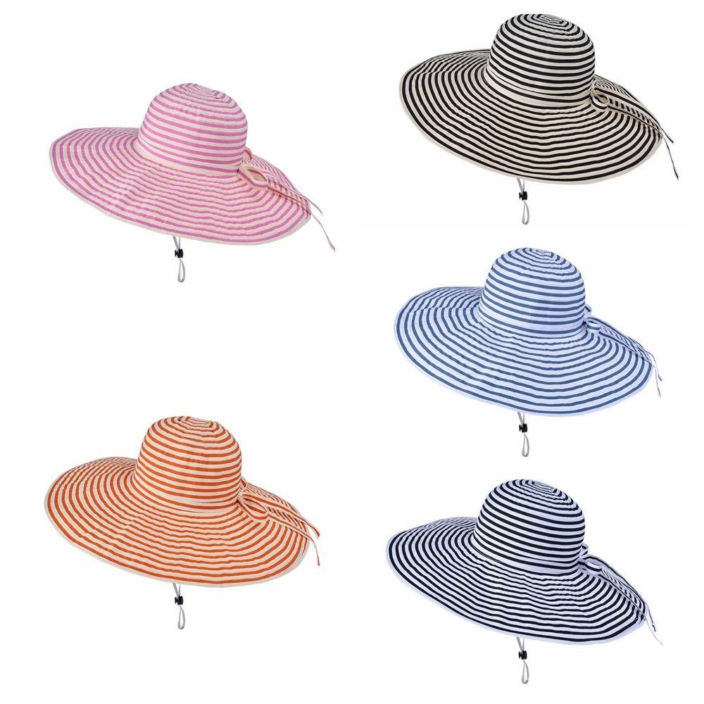 Bow Stripe Bucket Hat Wide Brim Sun Protection Cap Casual Fisherman Hat  Hiking