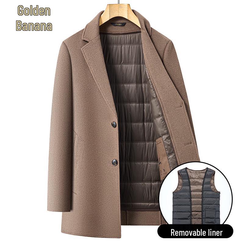 Men's Wool-Blend Mid-Length Coat with Removable Down Liner