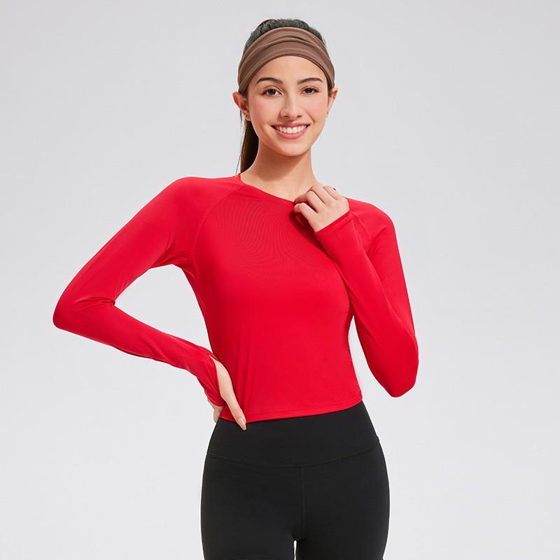 Womens Slim Fit Stretch Workout Top Running Yoga Fitness Gym Training Pure Color Active Wear