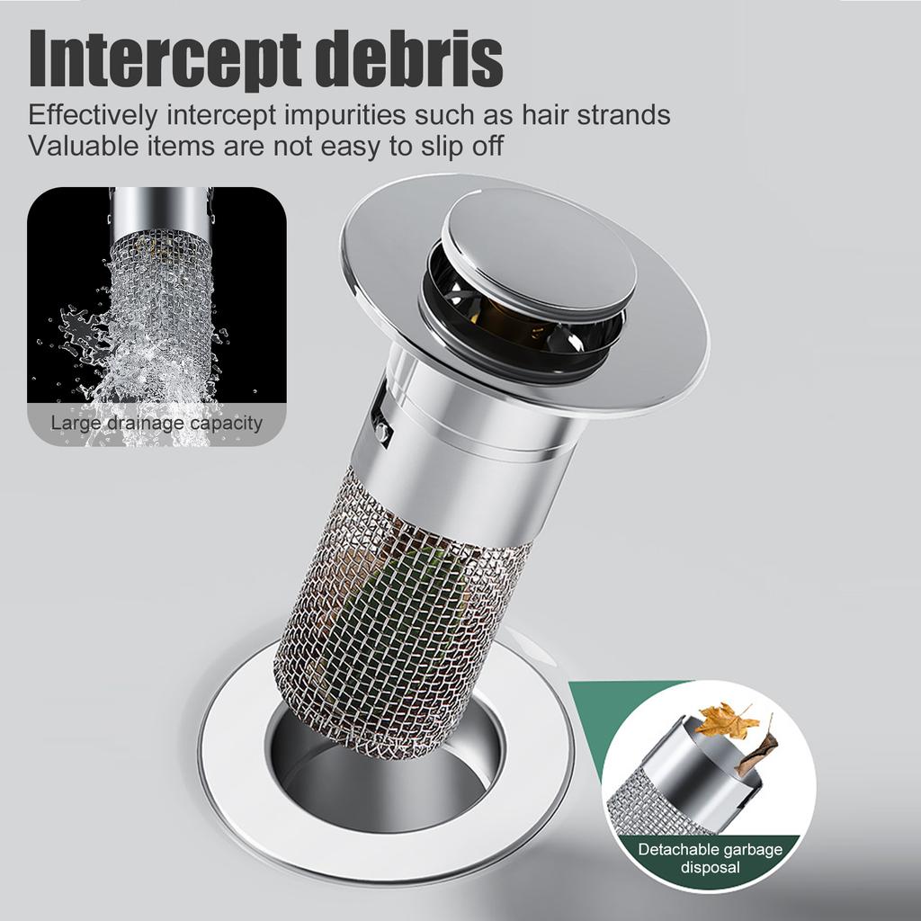 2PCS Floor Drain Filter 3cm 2.2cm Washbasin Leak Plug Stainless Steel Odor Proof Bouncing Core Drains Hair Catcher Sink Strainer