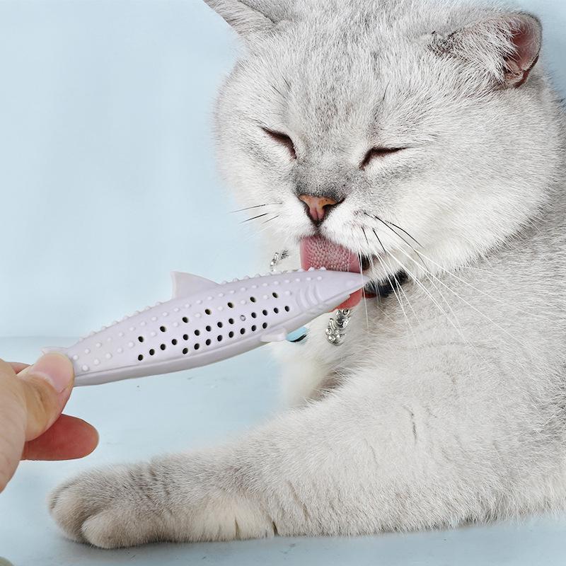 Catnip Silicone Fish Chew Toy – Teaser Stick & Mint Molar Cleaner for Cats